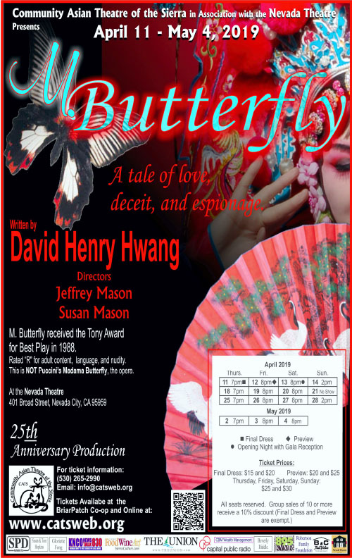 M. Butterfly, written by Chinese-American playwright David Henry Hwang and directed by Jeffrey Mason and Susan Mason, received the Tony Award for Best Play in 1988.  It was a finalist for the Pulitzer Prize for Drama in 1989. Based loosely on the real-life romance between a French diplomat and a Chinese opera diva in the 1960s-1980s, M. Butterfly is a tale of love, deceit, and espionage.  READ MORE...