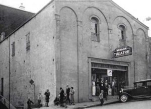 Old photo of the Nevada Theatre in Nevada City, California