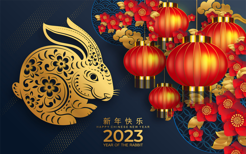 Chinese New Year rabbit and lanterns.